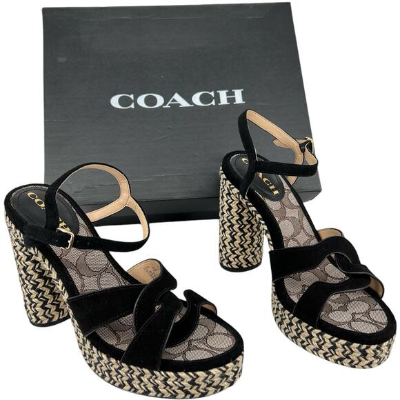 NWT NIB Womens black tan Talina Suede Espadrille Platform High Heel Sandal C2314 - Picture 1 of 11